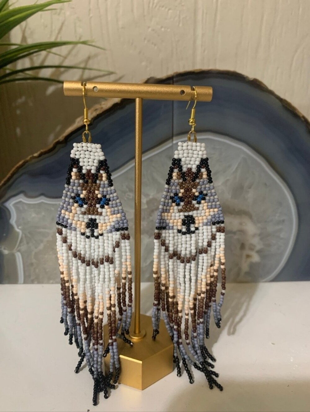 Handmade Wolf Beaded Earrings